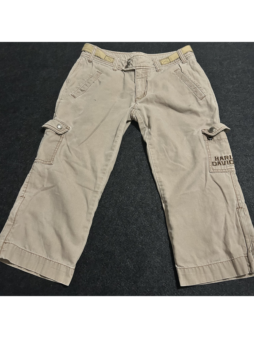 Harley-Davidson Women's Tan Utility Cargo Capri Crop Pants with Zippers Size 4
